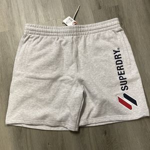 SUPERDRY GREY & NAVY BLUE DRAWSTRING MENS SWEAT SHORTS SIZE 2XL NEW